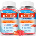 Sugar Free Vitamin D3 K2 Gummies - Vitamin D Gummies with VD3, VK2, 7 Essential Vitamins - Supports Bone, Muscle, Teeth & Immune - Vegan, Non-GMO, Strawberry Flavor, 120 Count