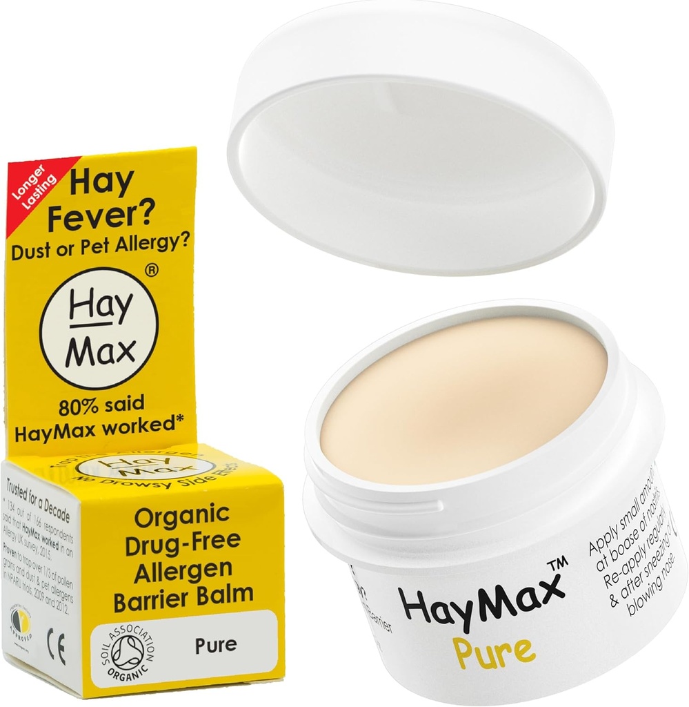 HayMax Allergen Barrier Balm - Pur 0.17 fl oz - Organic, Natural & Non-Drowsy Hay Fever & Allerge Relief Bals - Blocuri Pollen & Alte Particule Allergen - Mare pentru adulți, Copii și gravide