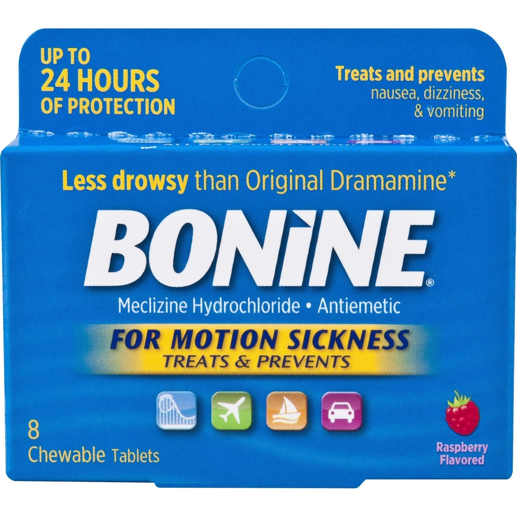 Bonine Motion Sickness Protection, Chewable Tablets, Raspberry 8 ea (Pack of 5)