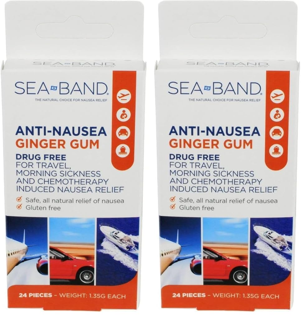 Sea-Band Anti-Nausea Ginger Gum for Motion & Morning Sickness,24 Pieces,(Pack of 2)