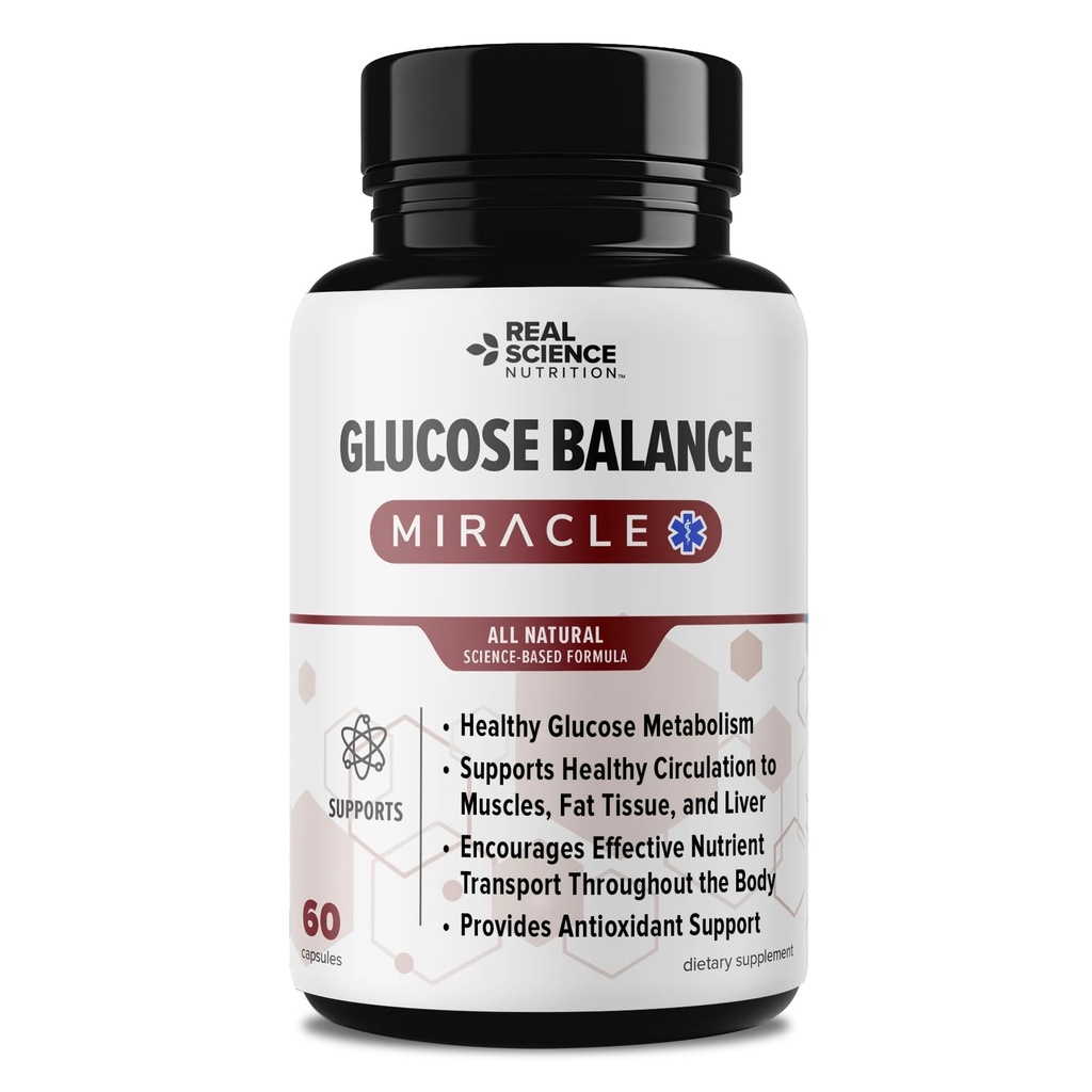 Real Science Glucose Balance Glucose Support Supplement for Metabolic Health, Circulation & Energy Metabolism Includes Vinitrox & GABA for Nitric Oxide Support Made in USA, 60 Capsules