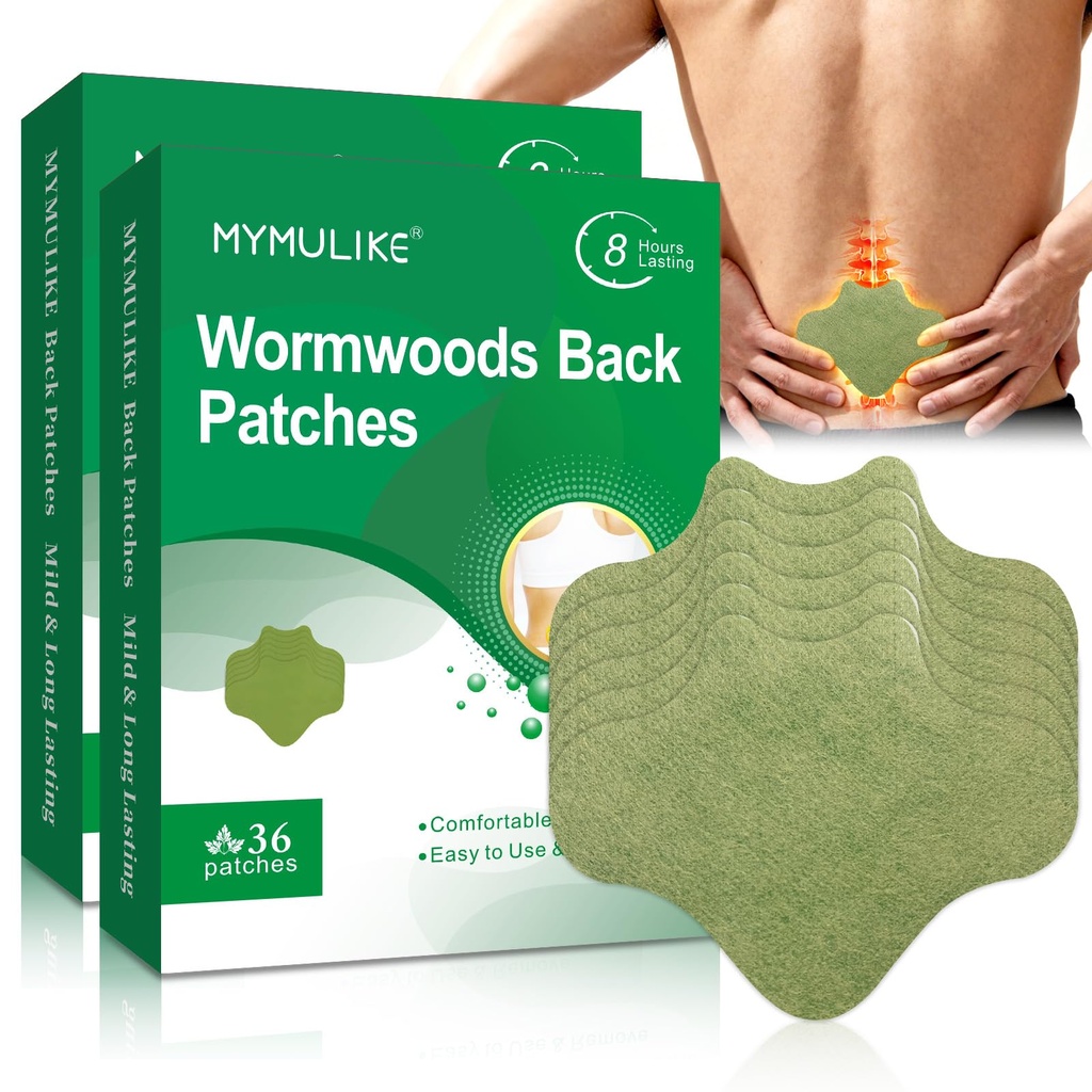 MYMULIKE 72 Count Back Patches, Maximum Strength Warming Herbal Plaster, Wormwood Heat Patches 8 Hours Lasting Reduction Joint Discomfort for Back, Neck, Shoulder, Knee