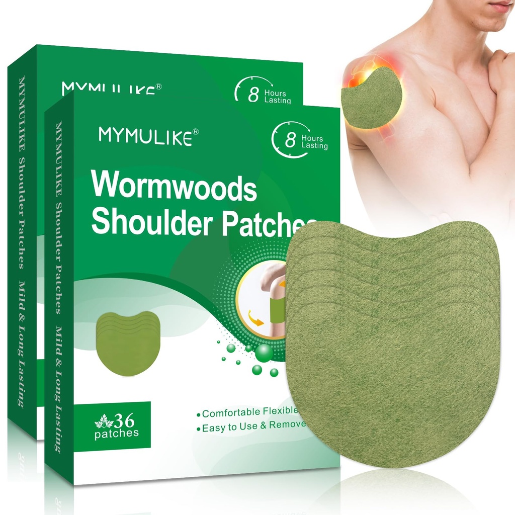 MYMULIKE Shoulder Patches, 72 Count Maximum Strength Warming Herbal Plaster, Wormwood Extract Sticker 8 Hours Lasting Reduction Joint Discomfort for Shoulder, Knee, Back, Neck
