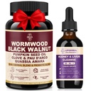 30-in-1 Herbal Gut Cleanse Capsules + Kidney & Liver Support Drops Bundle – Digestive Balance with Wormwood, Black Walnut, Clove, Cranberry, Milk Thistle & Chanca Piedra