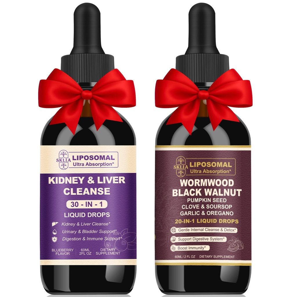20-in-1 Liposomal Wormwood Black Walnut Cleanse for Humans Drops Liquid & 30-in-1 Kidney and Liver Cleanse Detox & Repair Drops, Kidney Support Supplement & Rapid Gut Cleanse & Digestive Support