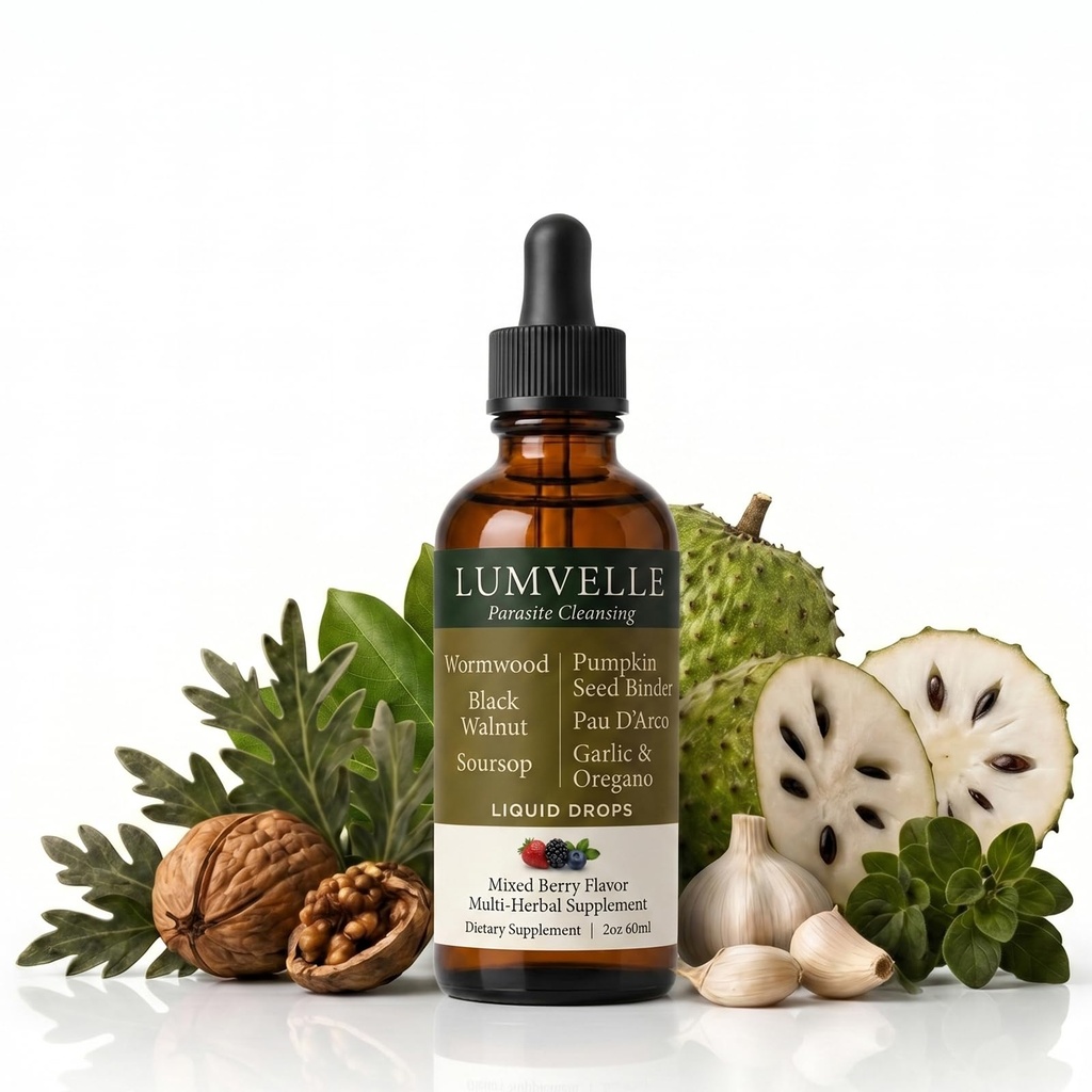 Lumvelle Wild Harvested Wormwood Drops, Alcohol-Free Liquid Formula with 7 Plant Ingredients, Gut Cleaning Support & Digestive Balance, Daily Wellness Herbal Extract
