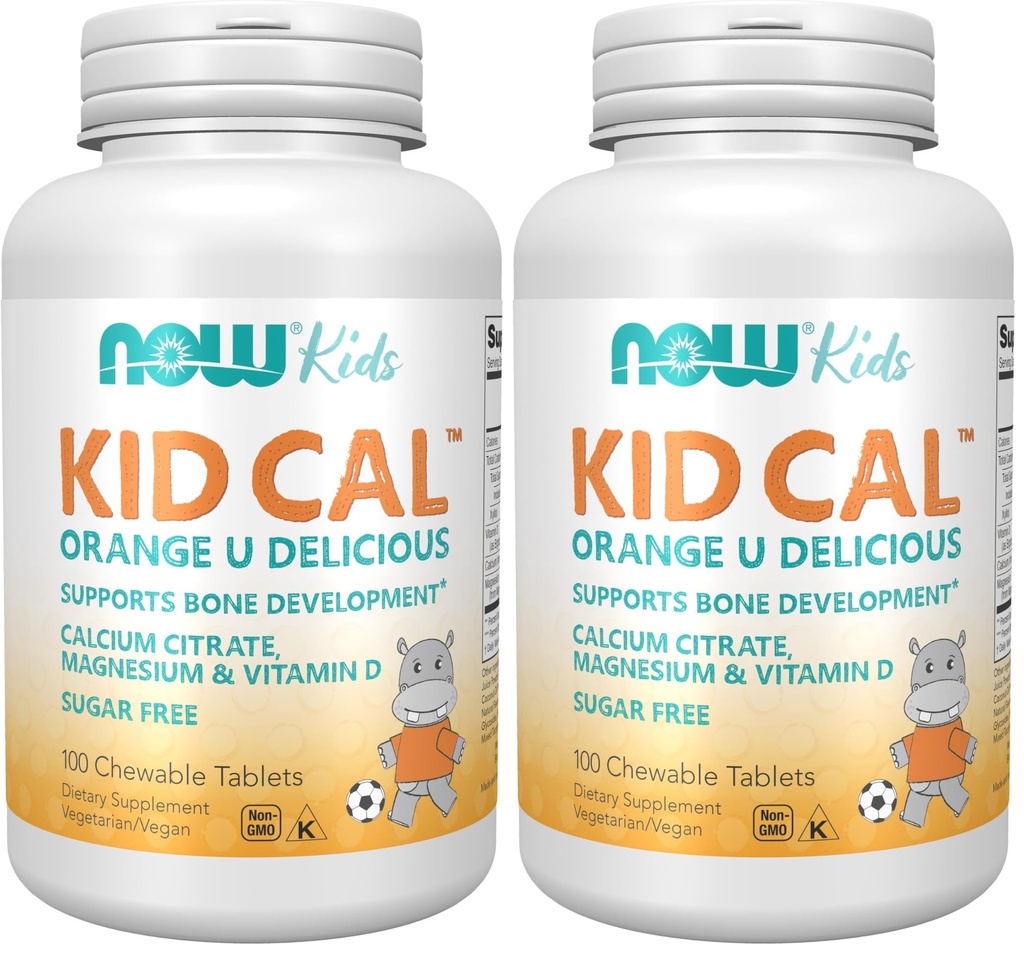 NOW Supplements, Kid Cal with Calcium Citrate, Magnesium and Vitamin D, Tart Orange, 100 Chewables, Packaging May Vary (Pack of 2)