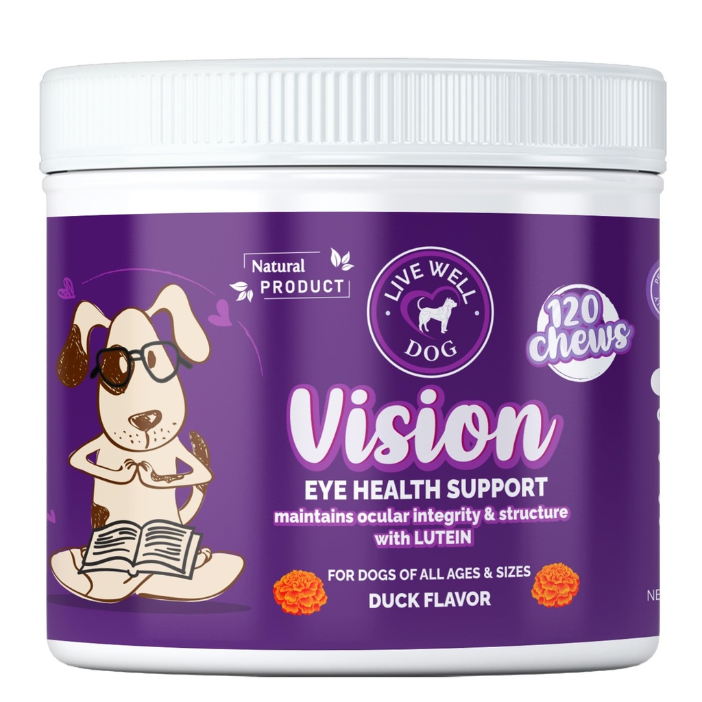 Vision Support Soft Chews for Dogs with Lutein, Zeaxanthin, DHA & Antioxidants for Eye Health, 120 Count