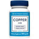 The Vitamin Shoppe Copper 2 mg Capsules, Essential Trace Mineral Supplement for Men & Women, Supports Antioxidant Function, Collagen Production & Iron Metabolism, Gluten Free, 100 Capsules