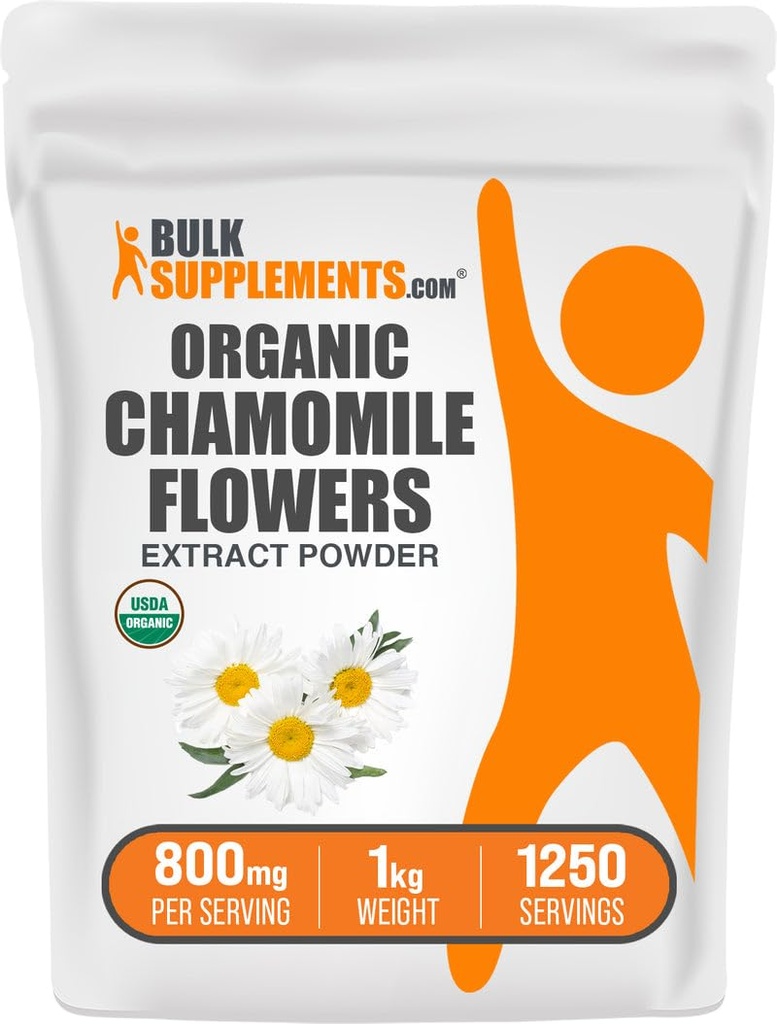 BulkSupplements.com Organic Chamomile Extract Powder - Herbal Supplement, Sourced from Chamomile Flowers - Vegan & Gluten Free, 800mg per Serving, 1kg (2.2 lbs) (Pack of 1)