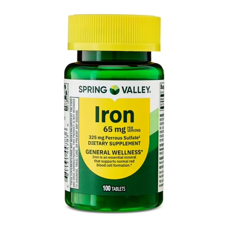 Spring Valley Iron General Dietary Supplement Tablets, 65 mg, 100 Count + Dipaze Gift (Container)