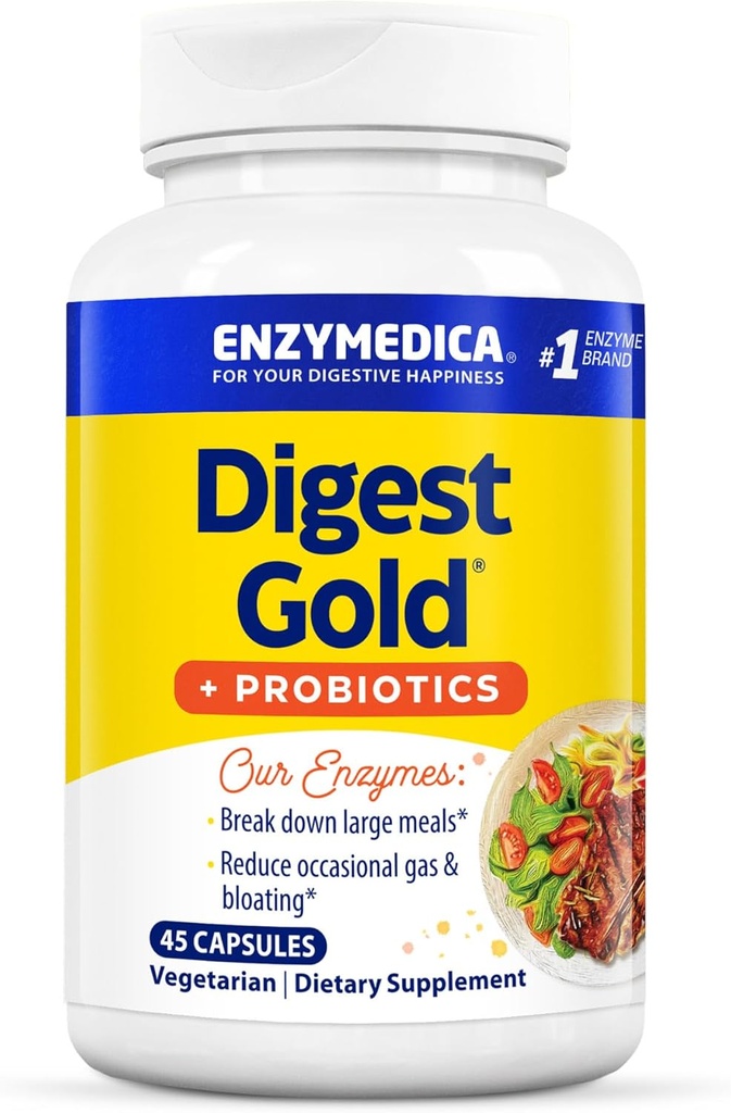 Enzymedica Digest Gold + Probiotics, Formula 2 in-1 per la salute del fegato, enzimi digestivi & 1 miliardo di culture probiotiche attive, 45 conte (FFP)