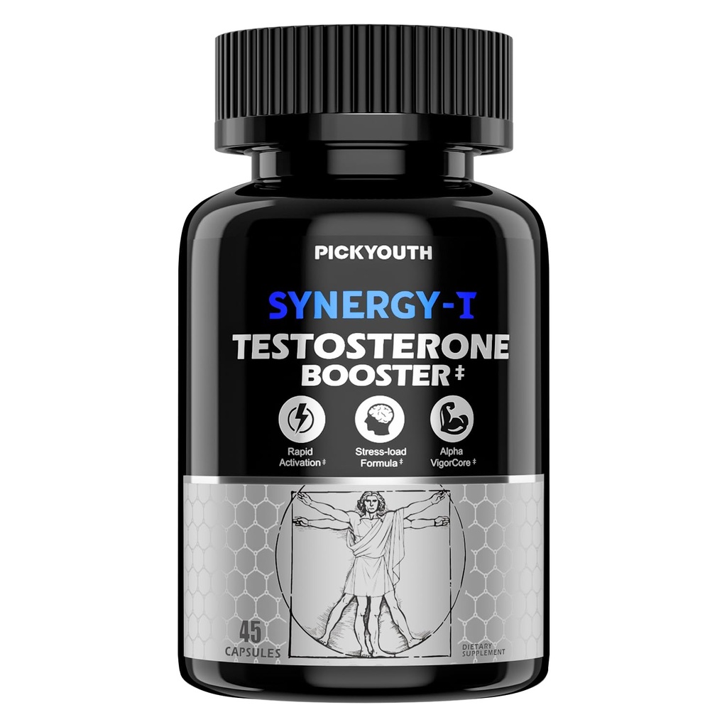 Synergy-T Testosterone Booster Supplement for Men, Total Male Performance, Liposomal Absorption System, 100% Transparency with Ashwagandha, DIM, Turkesterone, Zinc & Tongkat Ali, 45 Count