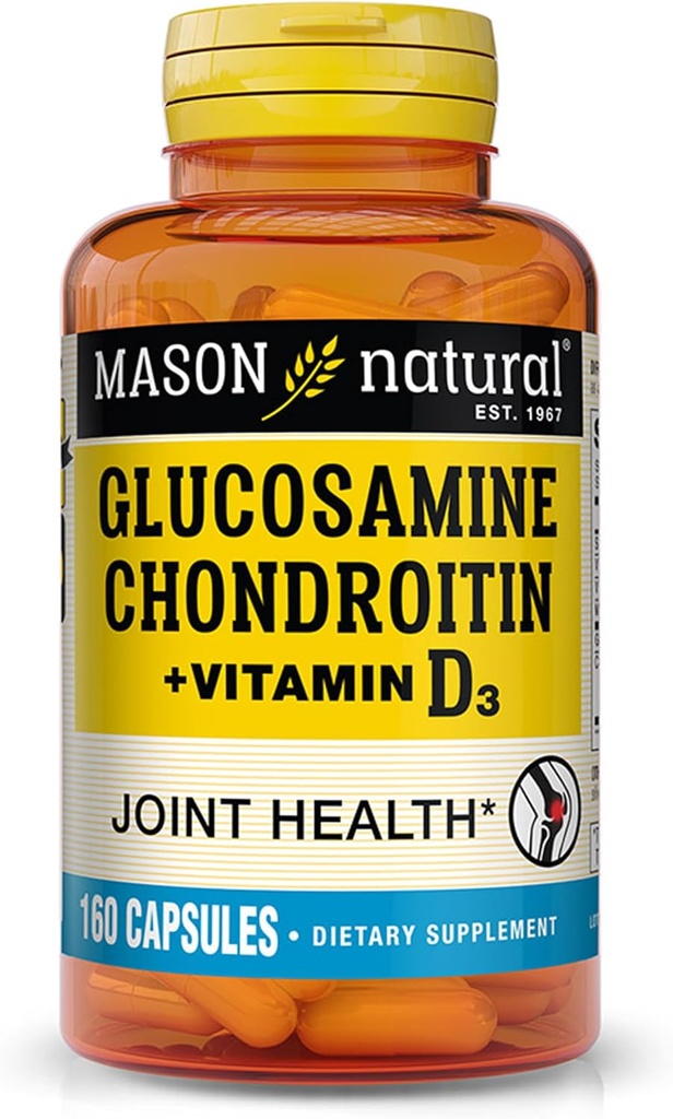 MASON NATURAL Glucosamine Chondroitin Plus D3 bitamina - Osasun bateratua eta hezurra onartzen ditu, Mugikortasun eta Malgutasun hobetua, 160 kapsula