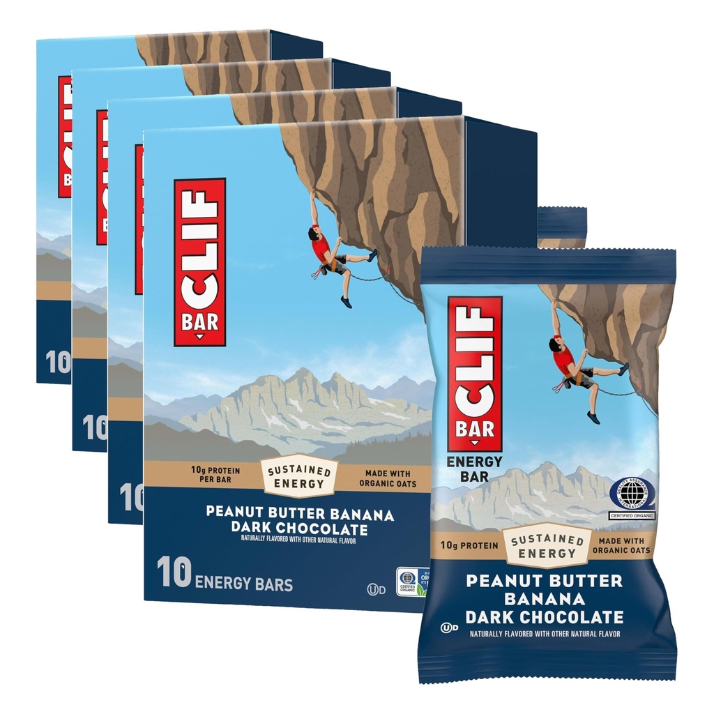 CLIF BAR - Energy Protein Bars - Peanut Butter Banana with Dark Chocolate - Made with Organic Oats - Energy Bars - Non-GMO - 10 Count (Pack of 4)