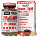 Benevolent Turkesterone with Tongkat Ali & BioPerine (Max Absorption) - High Potency 800mg Turkesterone Supplement for Men & Women - Increase Stamina, Muscle Growth, Recovery, 2 Months Supply
