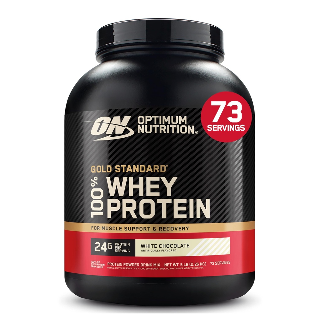 Optimum Nutrition Gold Standard 100% Whey Protein Powder, White Chocolate, 5 Pound (Packaging May Vary)