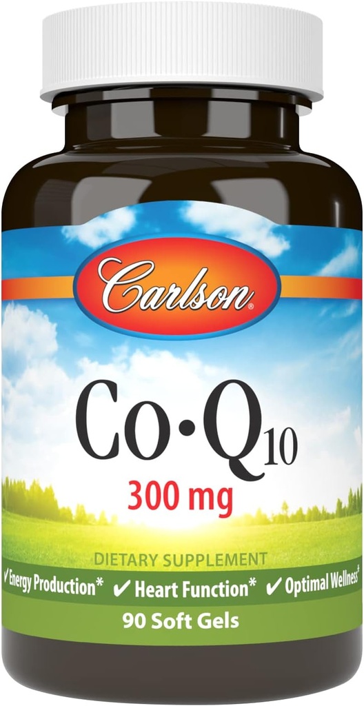 Carlson - Co-Q10, Co-Enzyme Q10, 300 mg, Energia Ekoizpena eta Bihotza Funtzioa, 60 Softgels