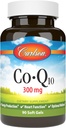 Carlson - Co-Q10, Co-Enzyme Q10, 300 mg, Enerģijas ražošana un sirds funkcija, 60 Softgels