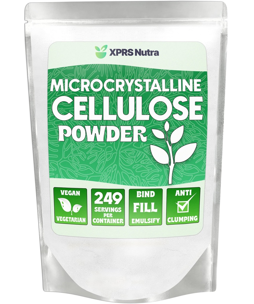 XPRS Nutra Microcrystalline Cellulose Powder - Odorless Cellulose Fiber Powder - 100% Pure Powdered Cellulose Supplement is an Insoluble Fiber for Pill Binder Mix and Cellulose Paste (1.10 Pounds)