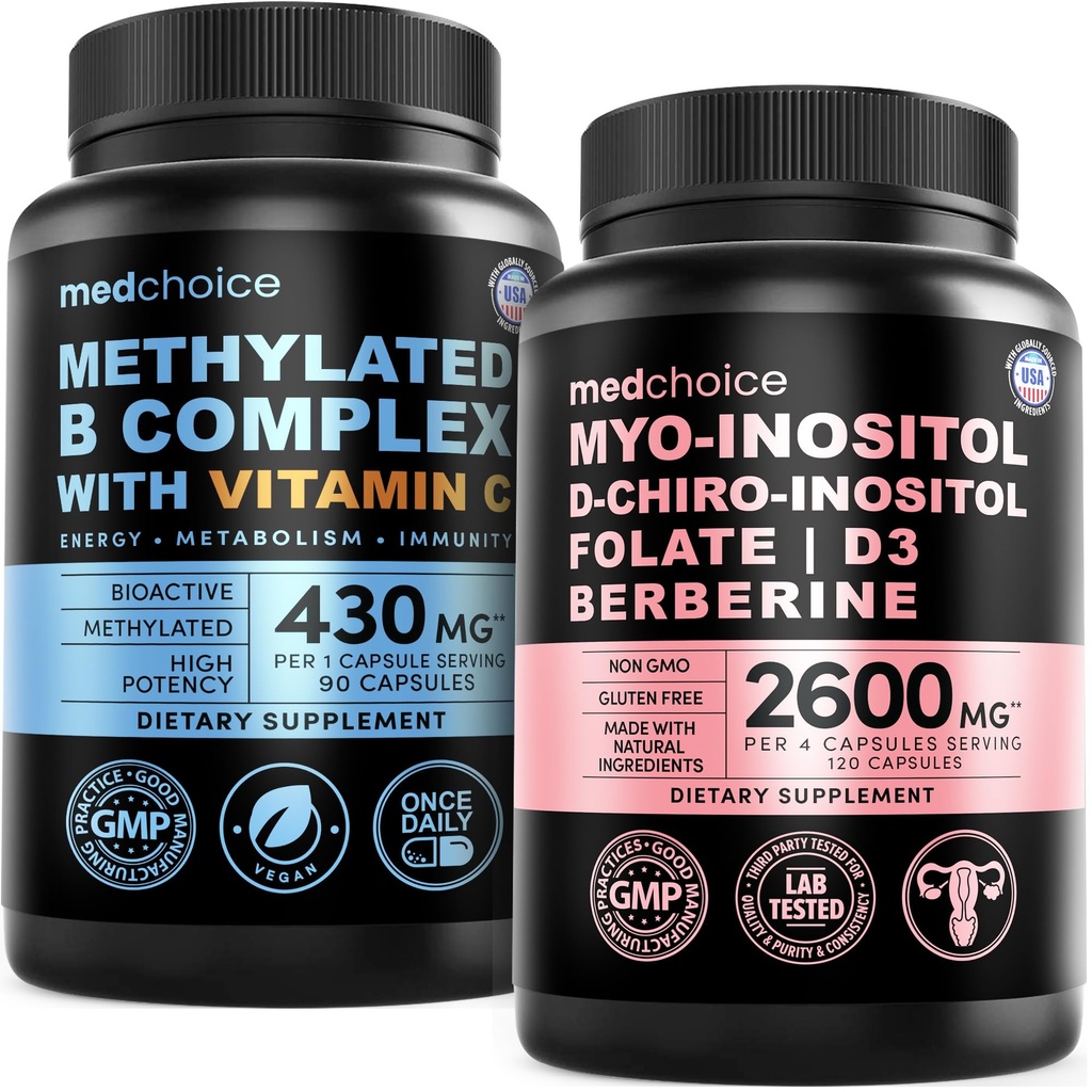 MEDCHOICE Methyl B Complex Capsules and Women’s Inositol Complex Supplement - 40:1 Myo & D-Chiro Inositol with Folate, D3, Berberine and Zinc for Feminine Wellness Support