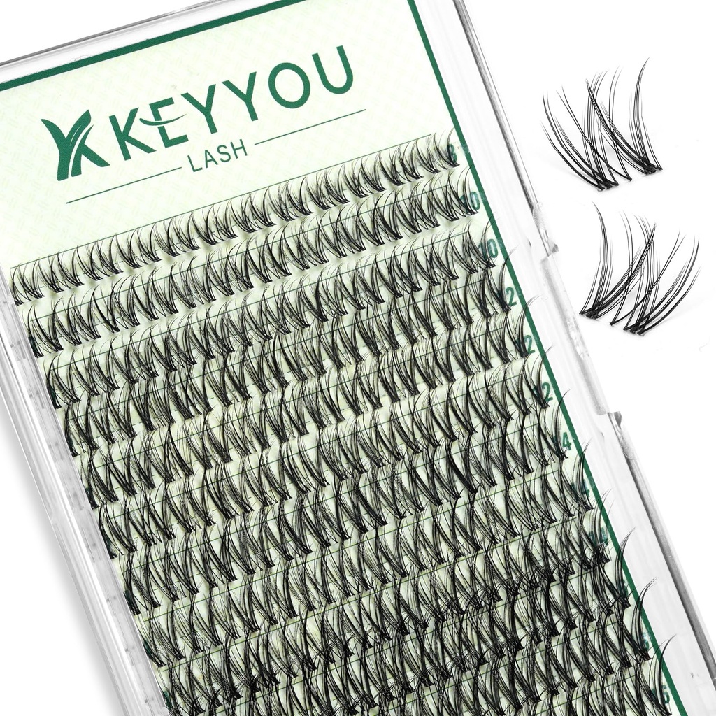 KEYYOULASH Lash Clusters Manga Lash Extension C Curl 144pcs 8-18mm Wispy Eyelash Clusters Natural Volume Eyelash Extensions Individual Lashes DIY at Home(KY05,D-8-16MIX)