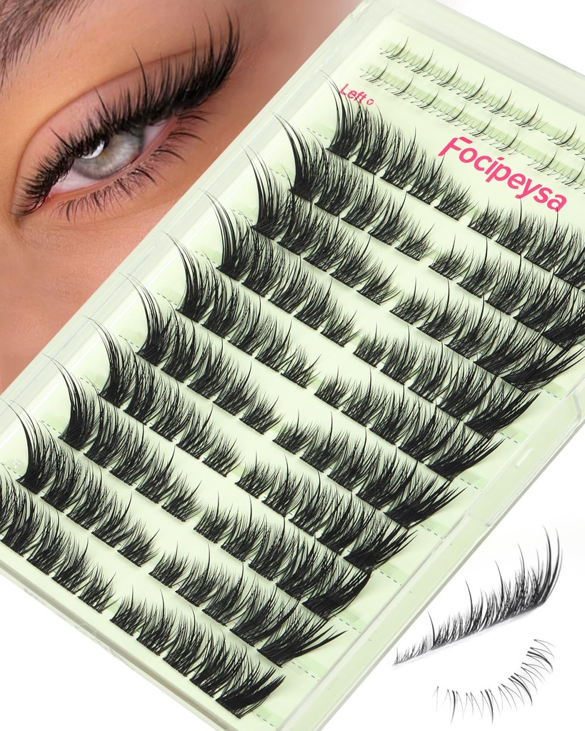 Focipeysa Wispy Lash Clusters Spiky Eyelash Clusters 10-18mm Eyelash Extensions Fox Eye Eyelash Right Left Individual Lashes Foxtail Lashes Thin Soft Lash Extension Waterproof Lash Cluster