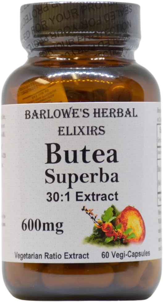 Экстракт Barlowe’s Herbal Elixirs Butea Superba Extract 30:1 | 600 мг на капсулу | Тайская мужская жизненная трава | 60 веганских капсул | Высокое содержание флавоноидов | Стекло в бутылках