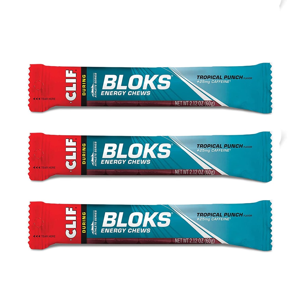 CLIF BloKS - Energy Chews - Tropical Punch with 25 mg Caffeine- Non-GMO - Plant Based Food - Fast Fuel for Cycling and running-Workout Snack (2.1 Ounce Packet, 3 Počet)