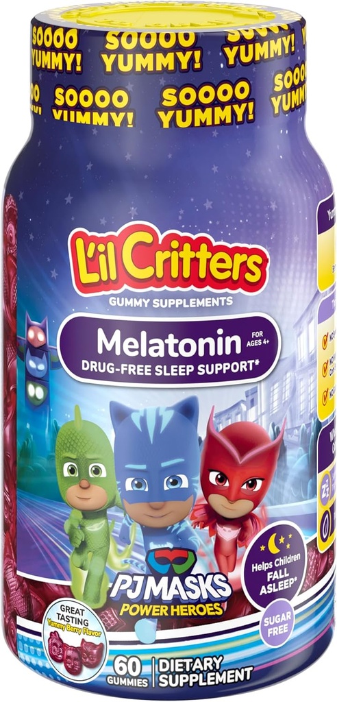 L 'il Critters PJ Maski Melatonina Gumy suplementy, 60 Gummies