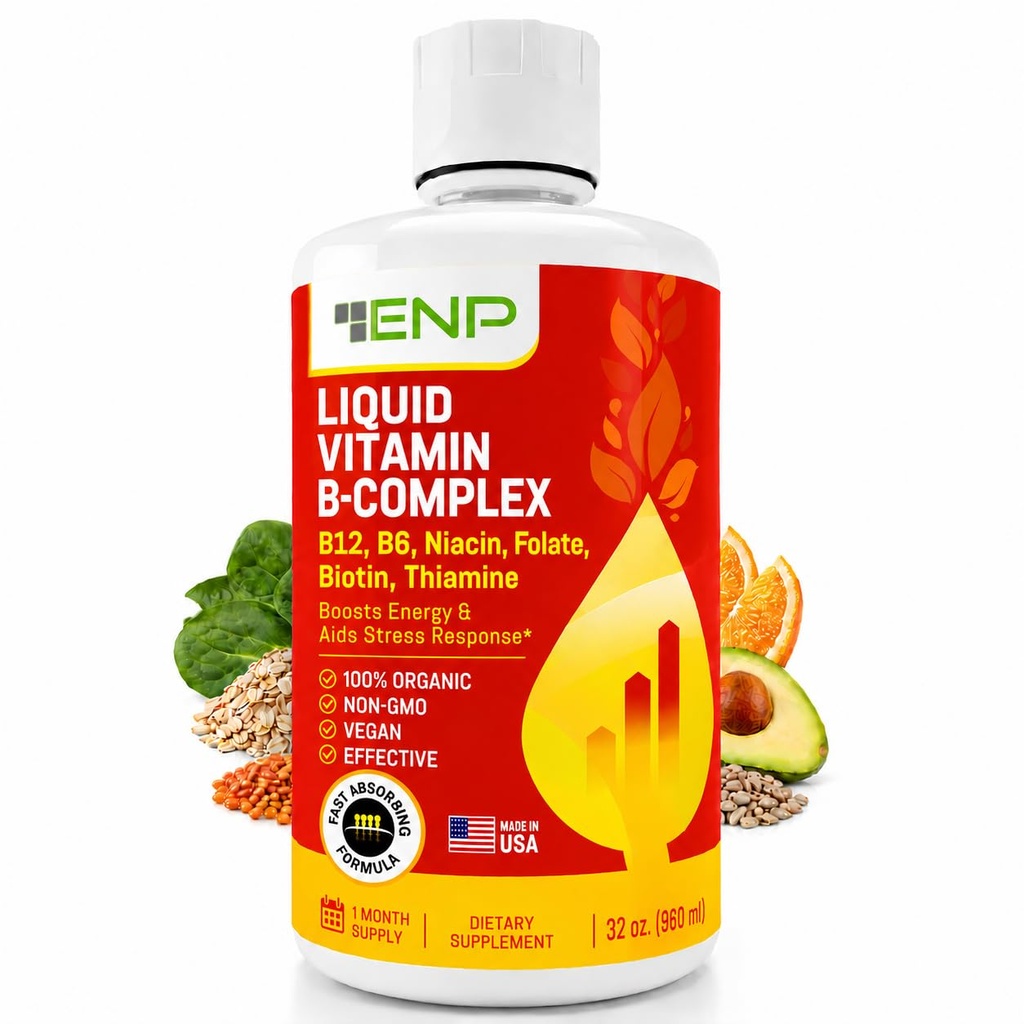 ENP Super B Complex Liquid - B12, B6, Thiamine & Biotin - Energy, Metabolism & Nervous System Support - Liquid B Vitamins for Daily Wellness - 32 Servings