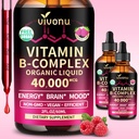 VivoNu Vitamin B Complex Liquid Drops, 50mg Inositol, Vitamin B12 (6000 mcg), B6 B1, B2, B3, B5, and Methylfolate Support Energy, Raspberry Flavor, Natural Ingredient, Non GMO - 2 Pack