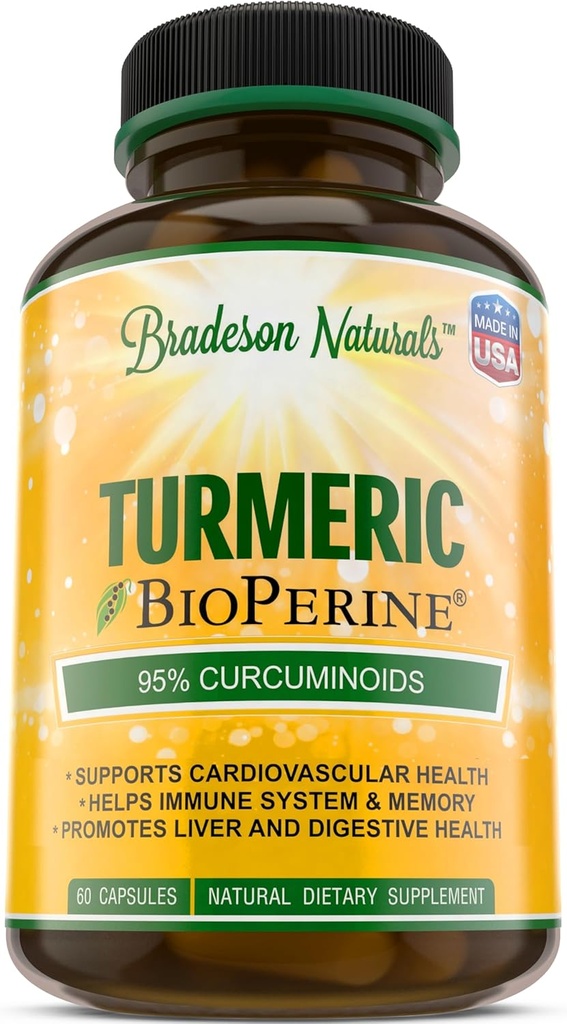 BioPerine 1500mg ilə Turmeric Curcumin - Doğal & Sağlamlı Inflammatory Support ilə 95% Potency & Aborps üçün Standartlaşdırılmış Curcuminoids - 60 Black Peppers