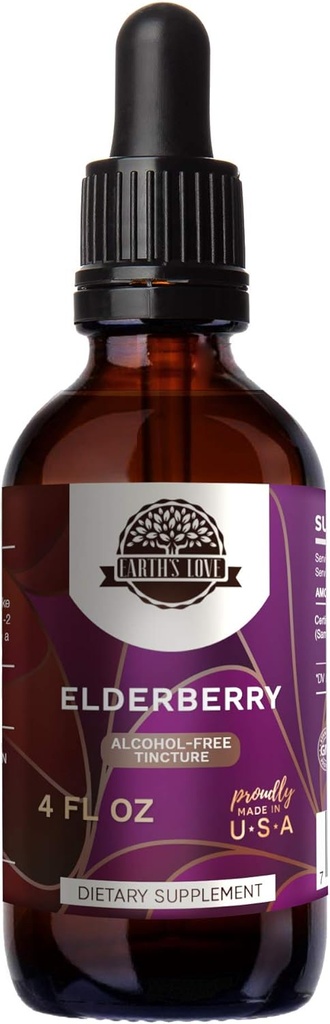 Amor da Terra - Elderberry extrato de ervas sem álcool tintura, Super-concentrado Elderberry (Sambucus Nigra) Berry seco (4 Fl Oz)