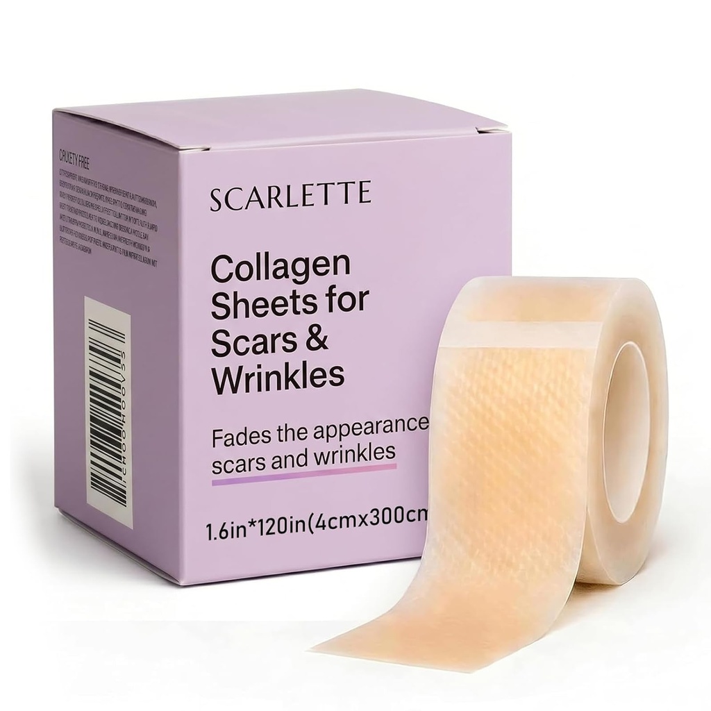 Scarlette Collagen Tape, Collagen Sheets For Scars & Wrinkle, Scar Silicone Sheets For Various Different Scars, Surgical,C-Section,Tummy Tuck, 1.6”x 120" Roll (1PCS)