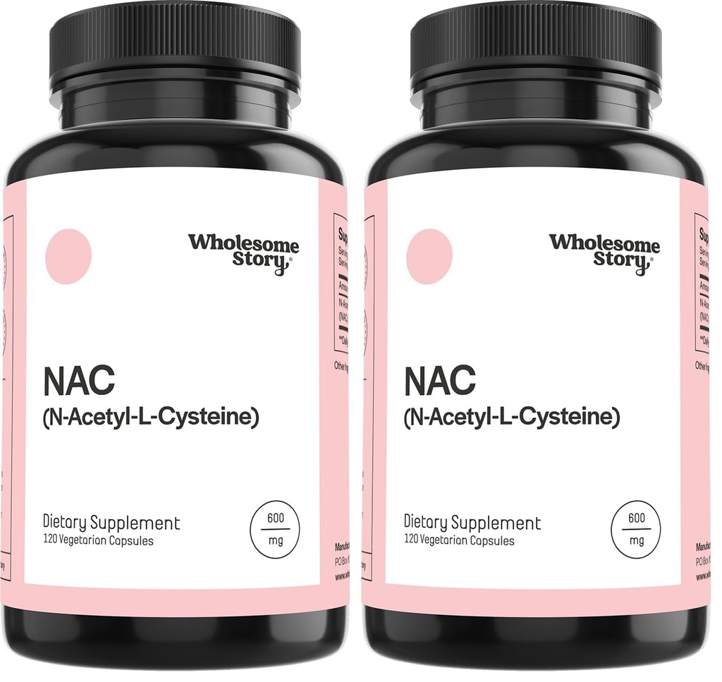 Wholesome Story NAC Supplement N Acetyl Cysteine 600 mg | Liver, Lung & Fertility Support | 120 Capsules | 120 Serving Supply (Pack of 2)