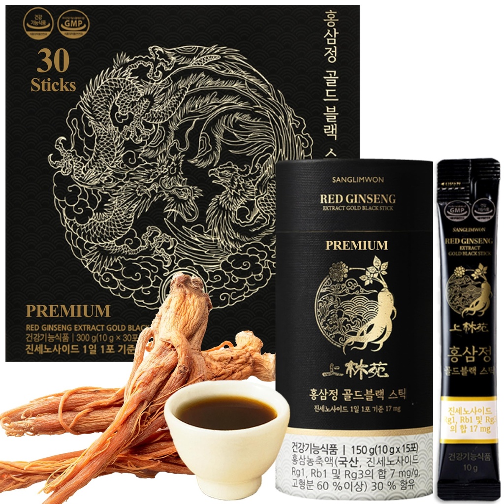 Korean Food Sanglimwon Gold Black Stick, Korean Ginseng Drink, 30Pk Box Set | Individually packaged Korean ginseng drink sticks presented in a premium gift box