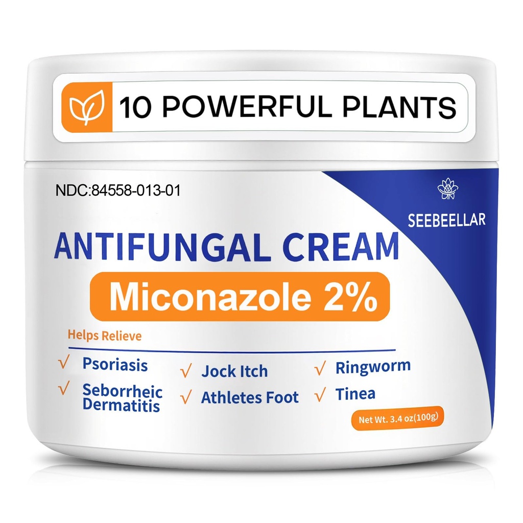 Antifungal Cream for Athletes Foot Jock Itch Ringworm Seborrheic Dermatitis Folliculitis Tinea Miconazole 2% Skin Fungus Relief Anti Fungal Athletes Foot Treatment for Humans 3.4 oz, 100g