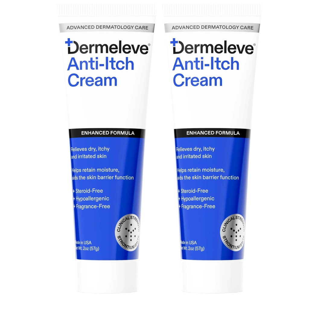Dermeleve Dermatologist Recommended Steroid Free Anti-Itch Cream - Extra Strength, Safe, Full Body Itch Relief | 2 oz (2 Pack)