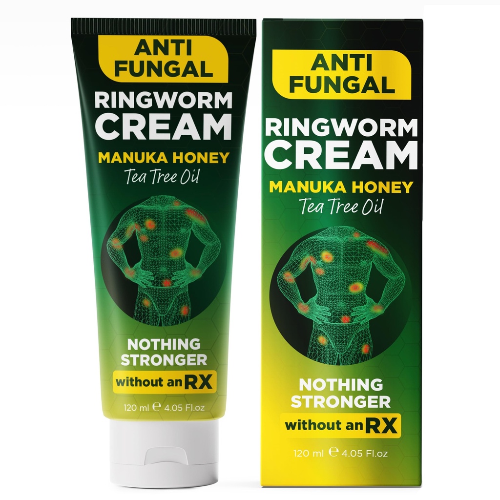 Ringworm Cream Ringworm Treatment for Humans | Relieves Jock Itch, Body Acne, Itchy Irritated Skin, Body Odor & Insect Bites | Antifungal Cream with Manuka Honey & Tea Tree Oil | 120ml