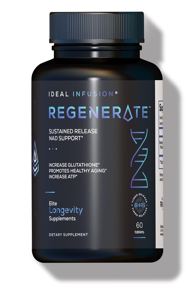 Regenerate Sustained Release Supplement for NAD & NR Biosynthesis, Boost ATP, Elevate NAD+, Increase Glutathione: Cardiovascular Health & Muscle Vitality, 60 Servings, Vegan, NMN Alternative