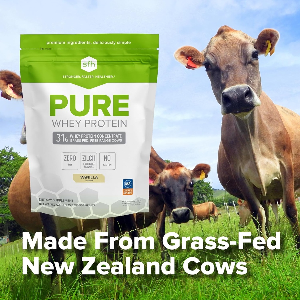 SFH Pure Whey Protein Powder (Vanilla) Best Tastin Grass Fed Whey 124; All Natural Department 124; Non-GMO, No Artificials, Soy Free, Gluten Free Department 124; (Vanilla, 31.9 Ounce (Opakowanie 1)