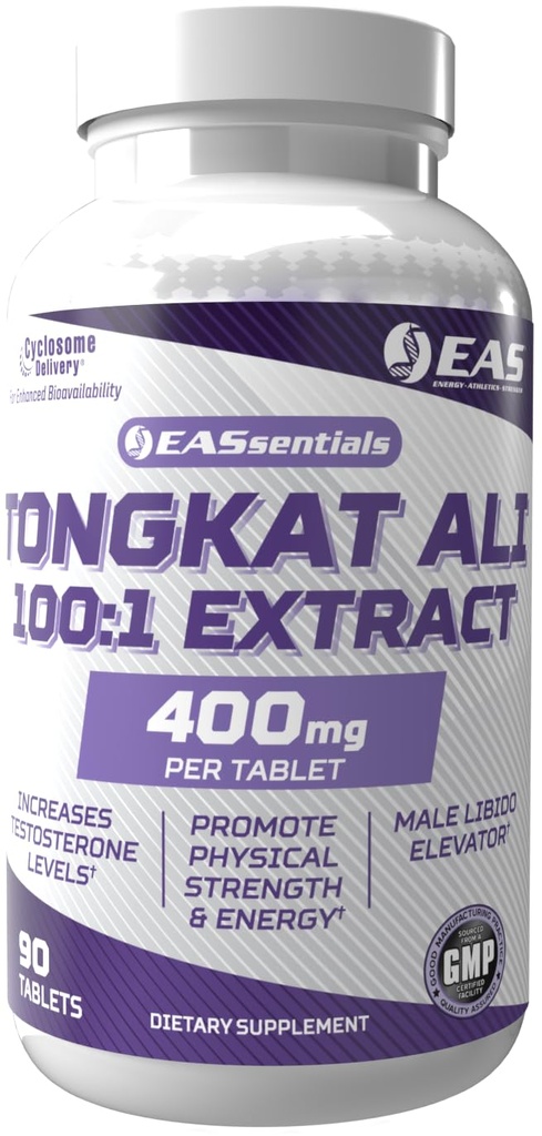 EAS Tongkat Ali 100:1 Extract for Men | Male Libido Elevator | Promotes Strength & Energy | Better Absorption with Cyclosome Delivery | 90 Tablets