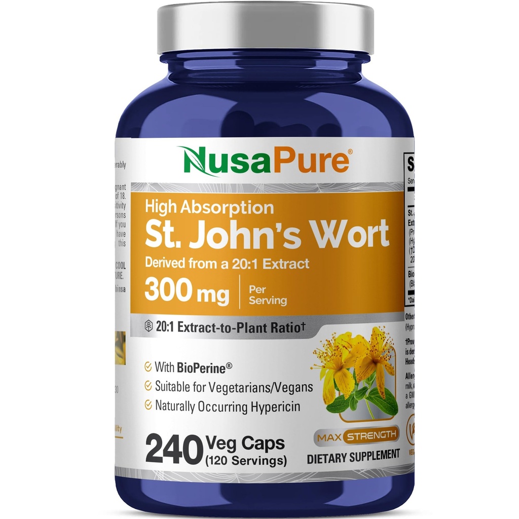 NusaPure St. John's Wort Capsules, 300 mg, 240 Veg Capsules (Non-GMO, Vegan)