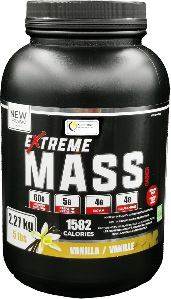 Extreme Mass Gainer Muscle Builder, 5 lb (2,27 kg) Nizko sladkor visoke Kalorije za intenzivno vadbo (Vanilla)