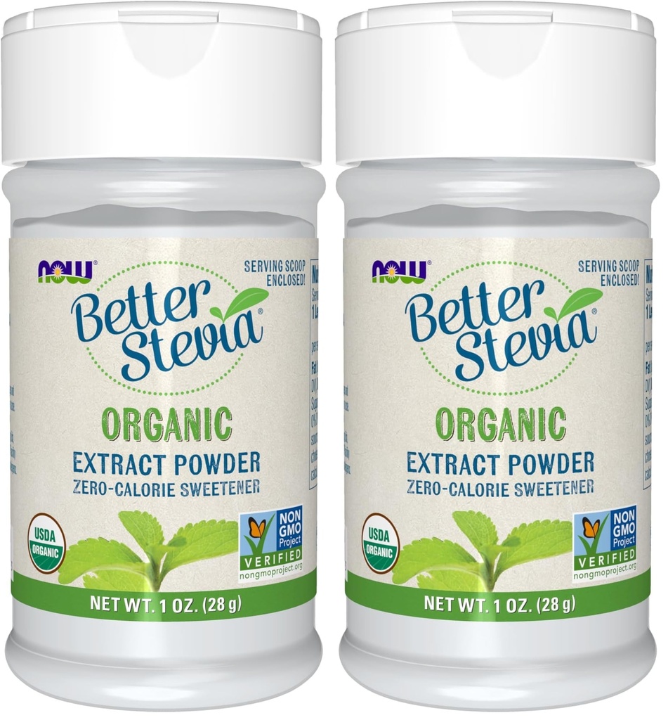 NOW Foods, Certified Organic Better Stevia, Extract Powder, Zero-Calorie Sweetener, Certified Non-GMO, 1-Ounce(Pack of 2)