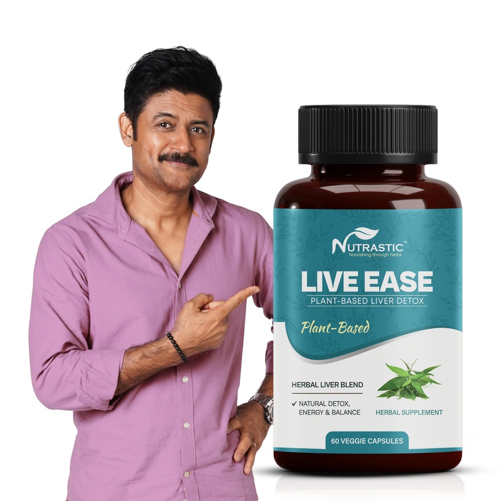 Live Ease Supplement – Blend of Kalmegh, Dandelion, Kasni, Triphala, Punarnava, Giloy, and Makoi, Traditionally Used Botanical Ingredients, 60 Caps