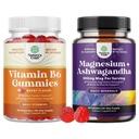 Bundle of Potent Vitamin B6 Gummies for Adults - Vitamin B Complex Supplements for Nervous System and Pure Calm Relaxing Magnesium Glycinate Supplement with Ashwagandha for Stress Support & Rest