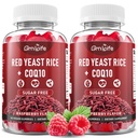 2 Pack Red Yeast Rice with Coq10 Gummies, Red Yeast Rice Supplement, Sugar Free, Raspberry Flavor, 120 Count