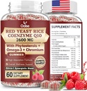 Sea Moss Red Yeast Rice with CoQ10 Gummies, 2400mg Red Rice Yeast, CoQ10 200mg with Phytosterols, Omega - 3 & Chromium,- 60 Count, Raspberry Flavor for Women & Men